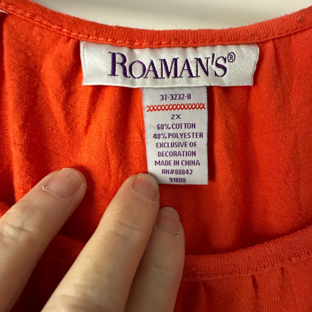 ✨ Roamans 2X Orange Embroidered Tunic Boho Peasant Top - Picture 4 of 10